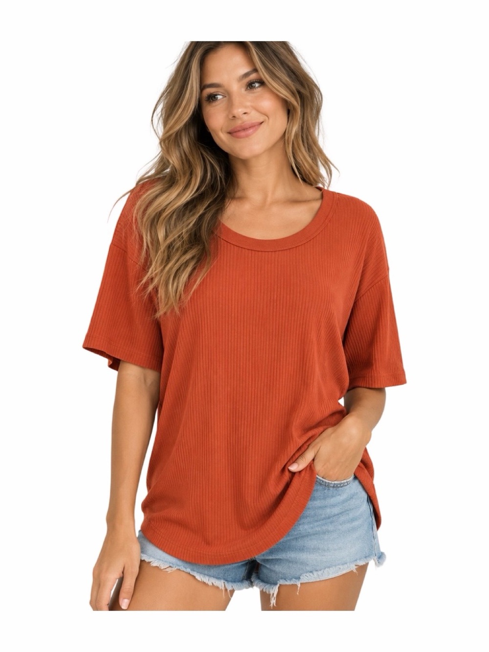 A New Day Ribbed Short-Sleeve Tee in Rust Orange XX-L NWT
